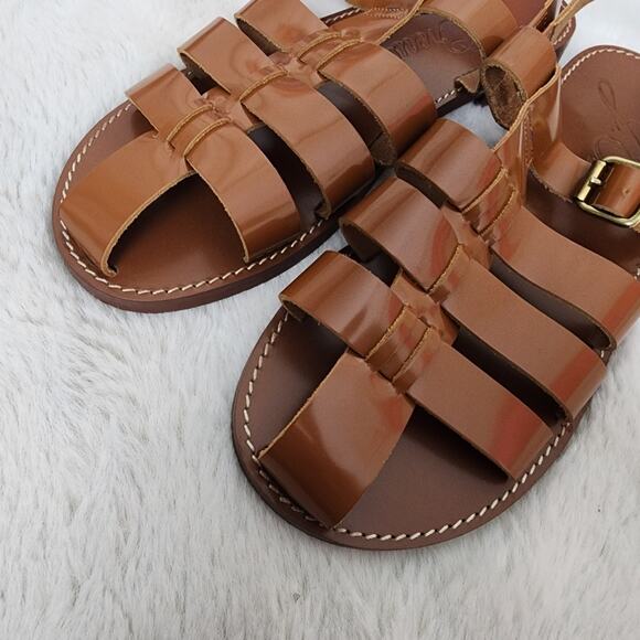 NEW J. Crew Fisherman Sandals Shiny Spazzolato Leather Brown 9 - Picture 2 of 10